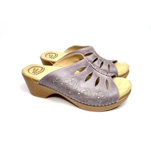 Dansko Shoes Womens Size 8 38 Purple Leather Wedge Comfort Sandals Bohemian